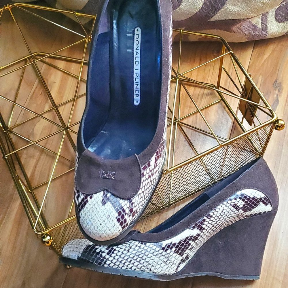 Donald J Pliner Snake Skin Print Wedge Heels